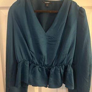 Express Deep Teal V-Neck Blouse